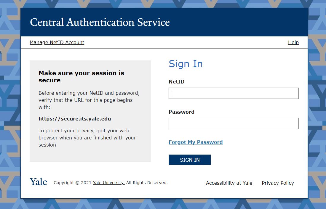Picture of the Central Authentication Login page