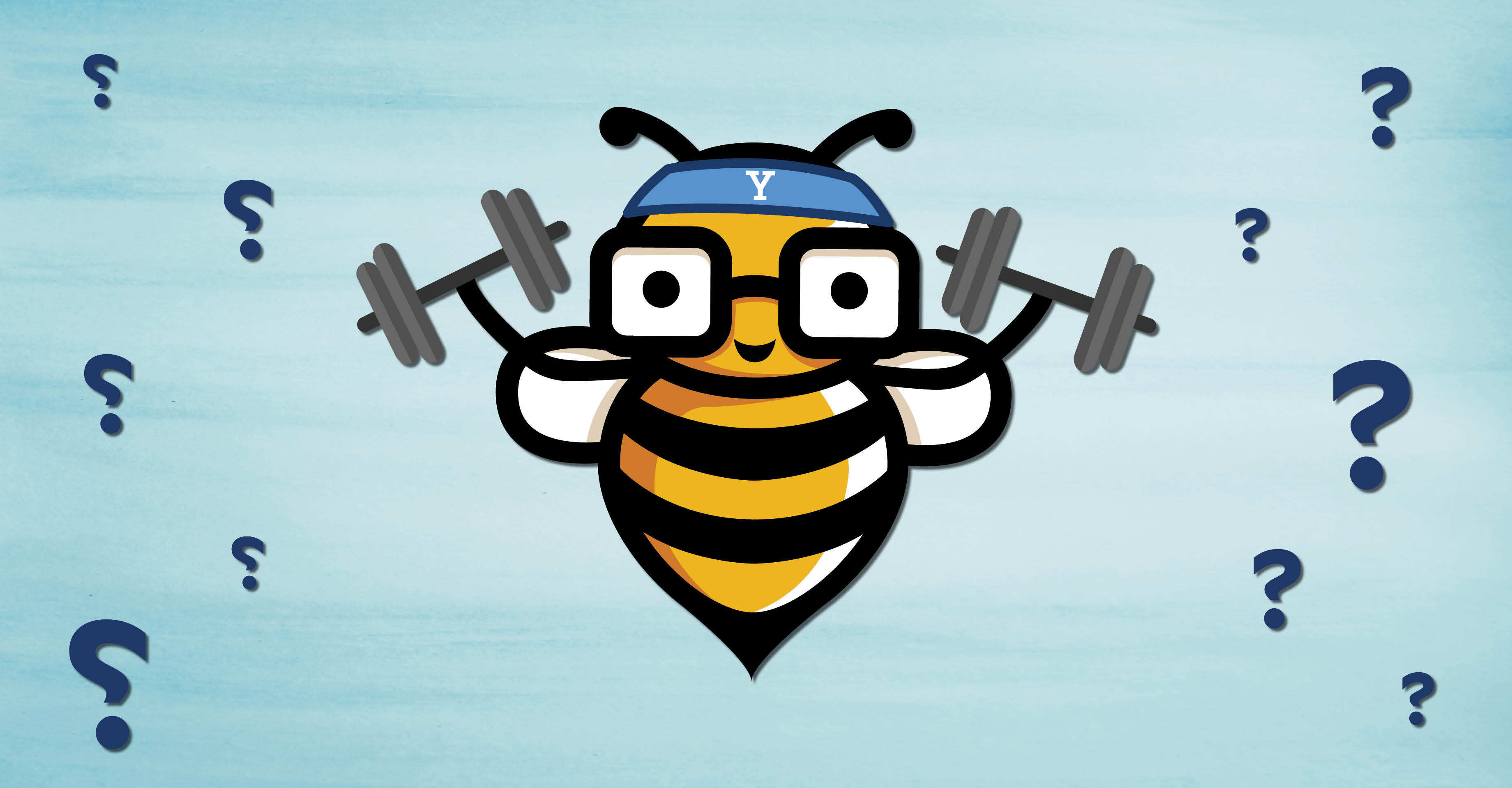 Bee logo surrounded by question marks