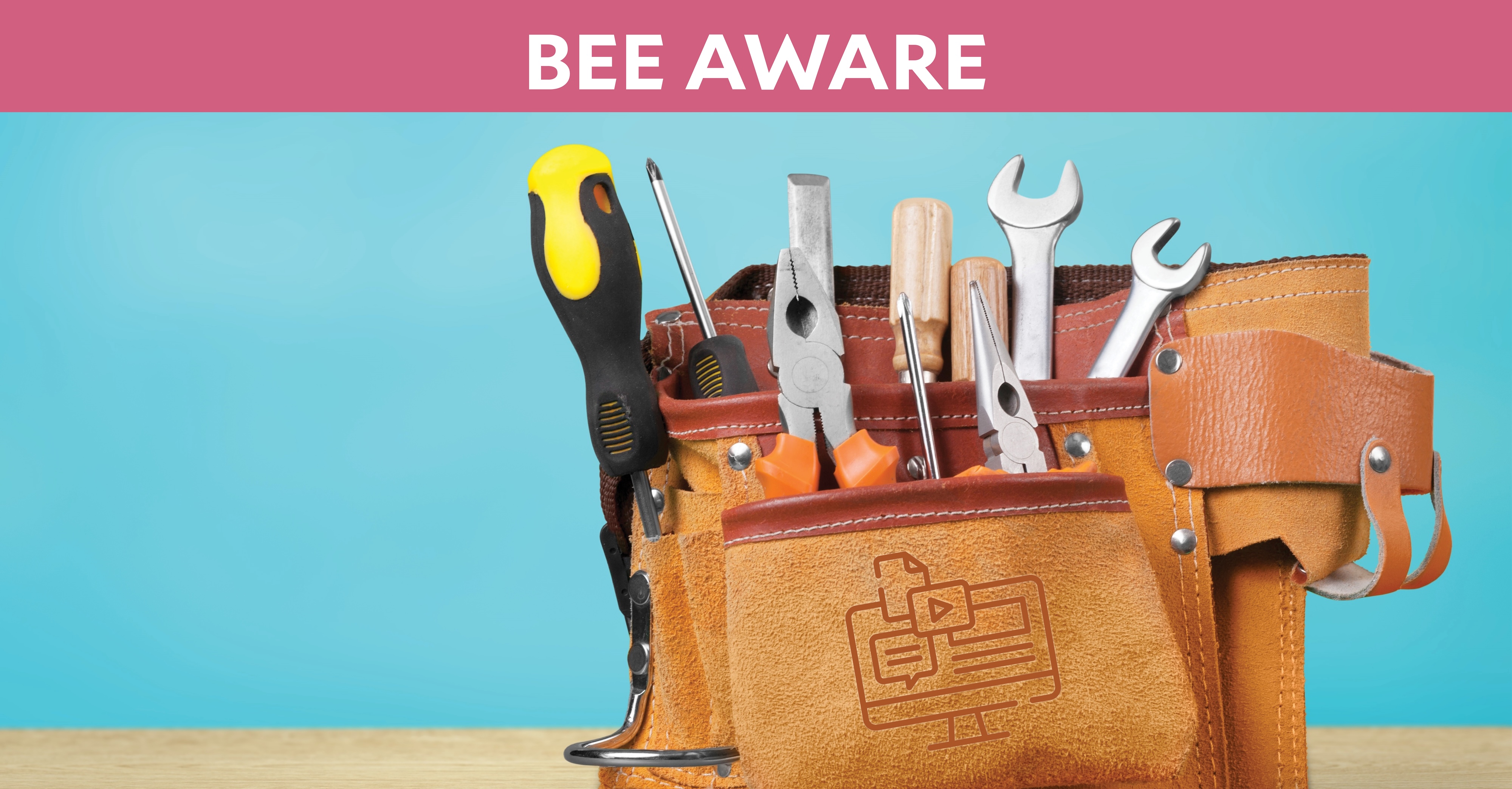 Bee Aware Hero: Construction toolbelt with the Know Your Risk icon