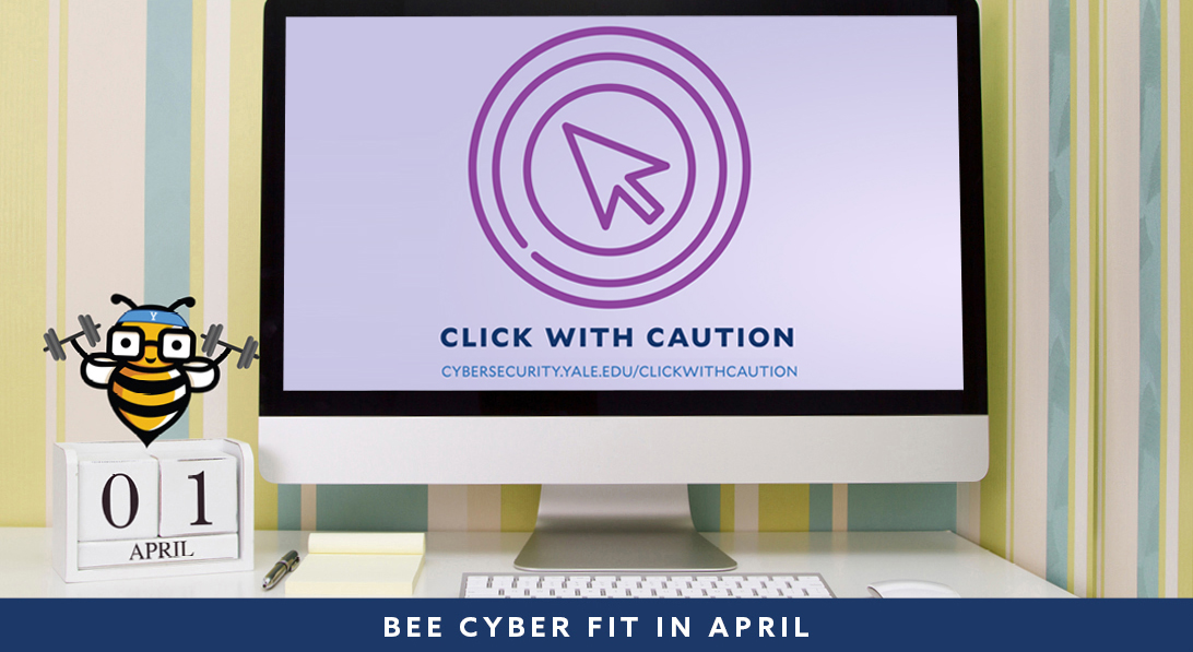 Computer screen with Click with Caution logo