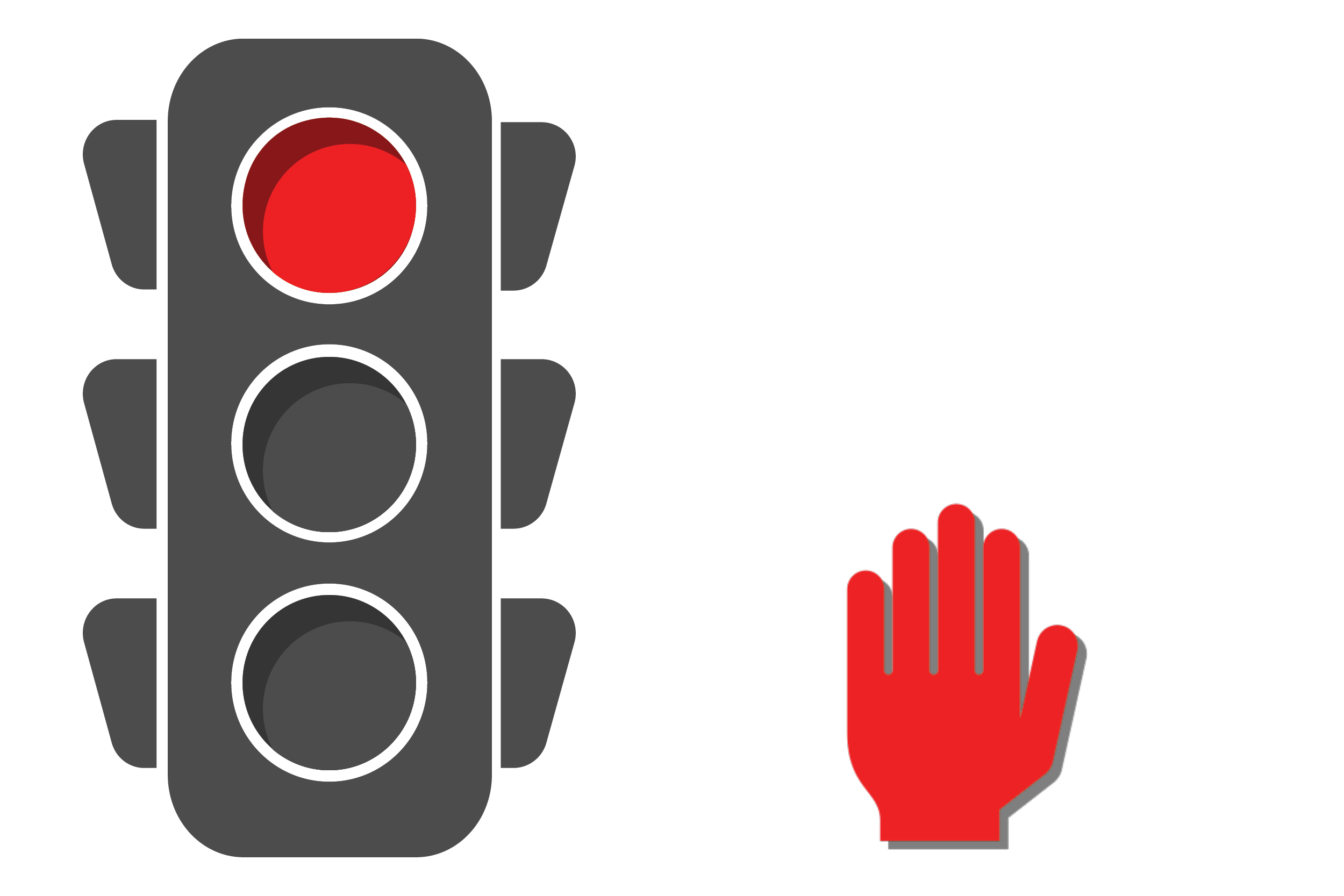 Stop light with red light and a hand icon indicating 'stop'