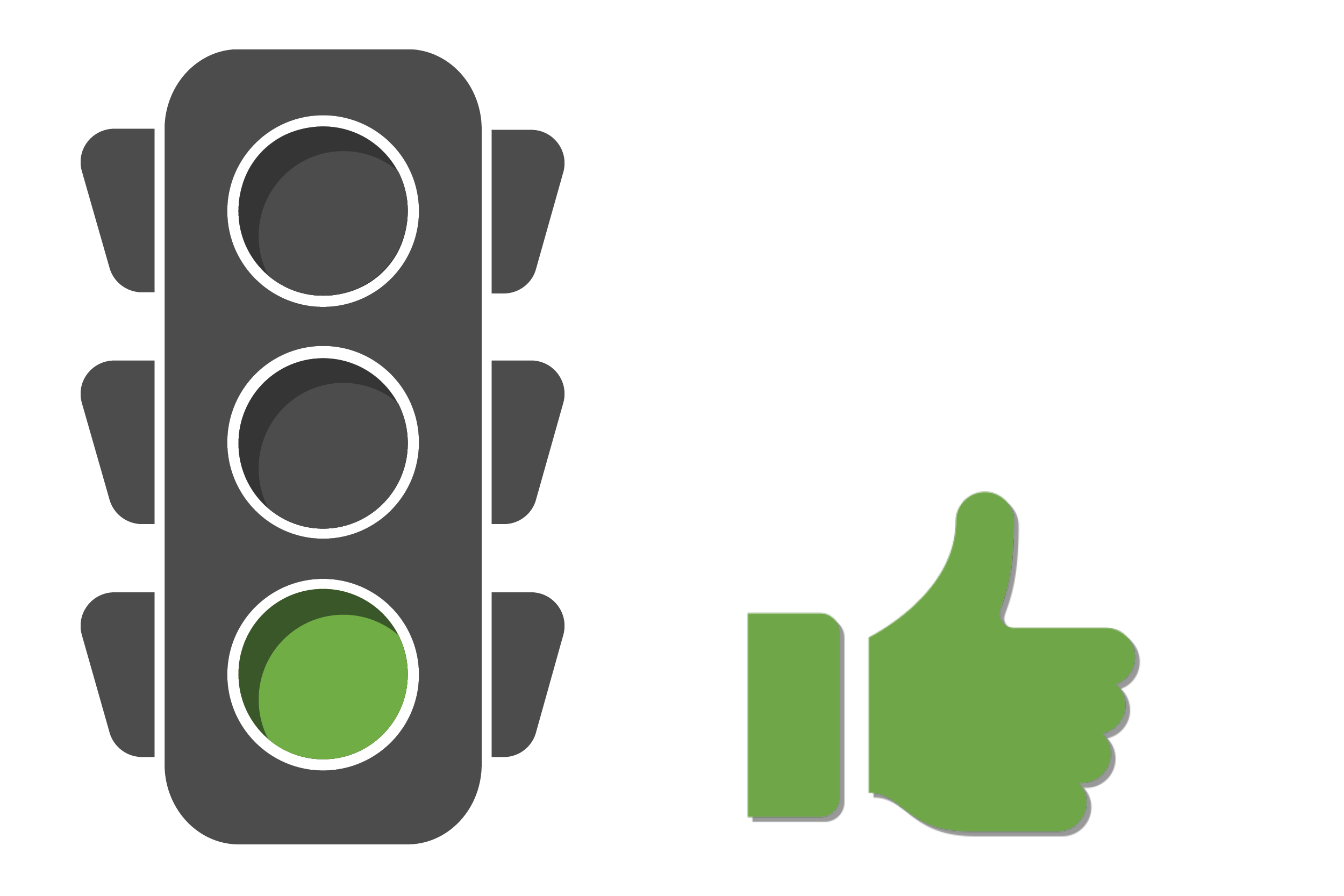 Stop light with green light and thumbs up icon