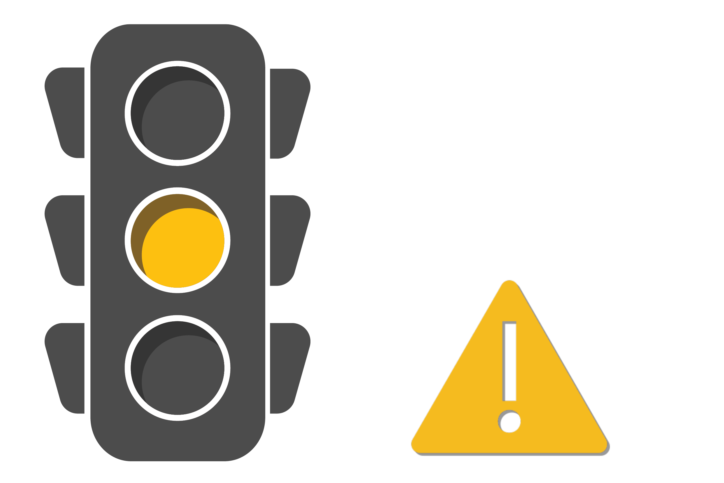 Stop light with yellow light and exclamation point icon