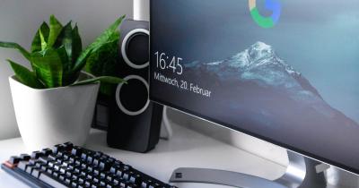 Pictures of a monitor showing the time and keyboard