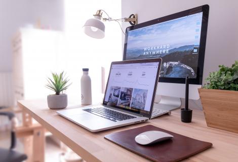 Laptop and monitor on desk