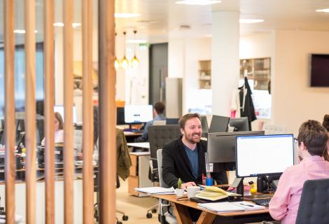 person working in an open office space